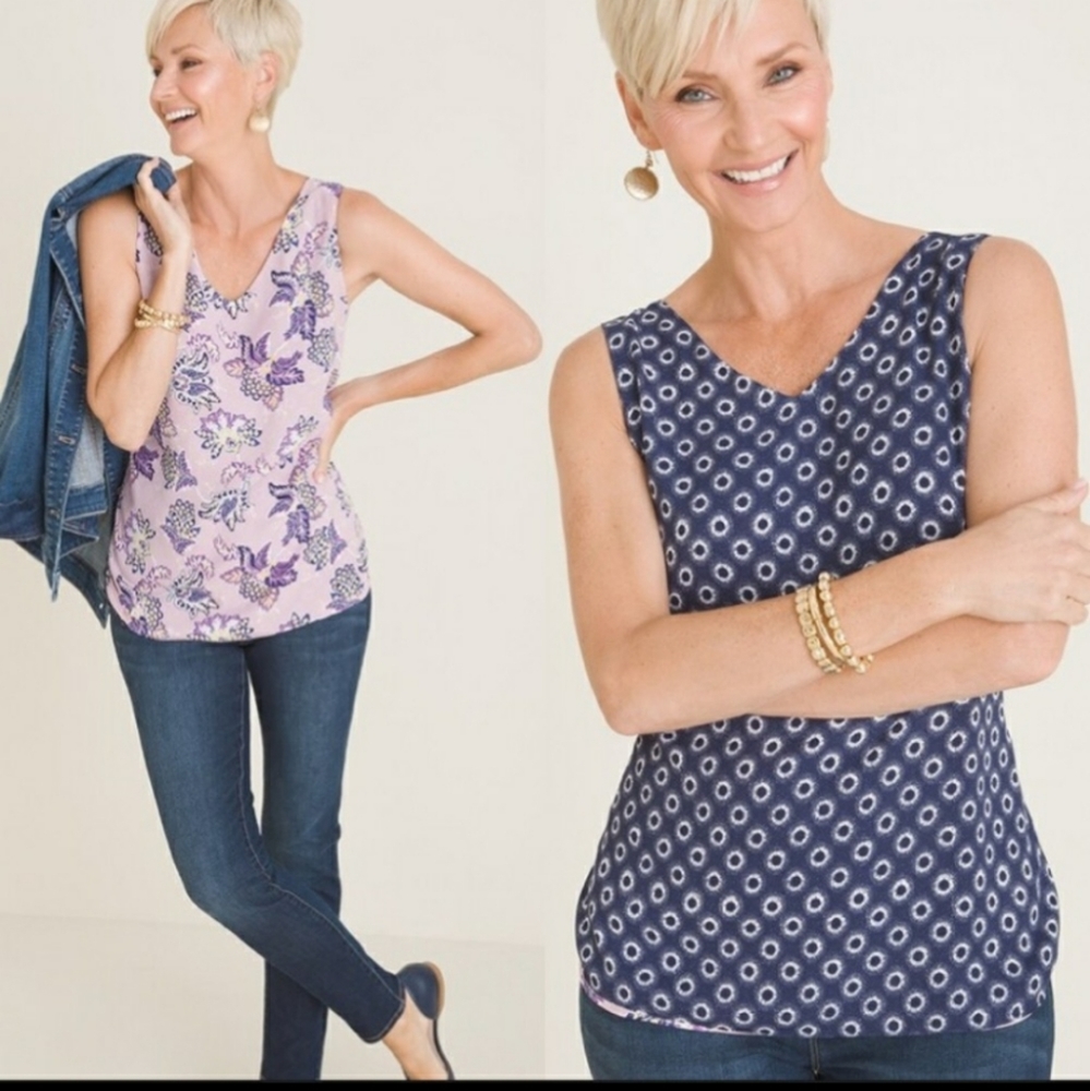 Chico's| Floral and dots reversible tank